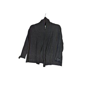 Carmen Marc Valvo Black Ribbed Open-Front Cardigan Sweater S 78% Rayon 22% Nylon